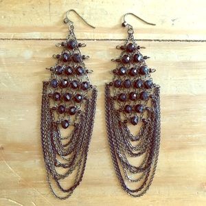 Black Beaded Drape Chain Earrings